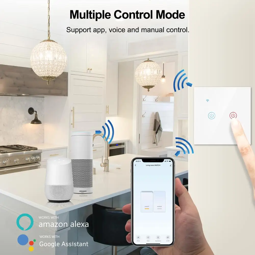 Tuya Smart Wifi сенсорный светильник Переключатель ЕС 220V без нейтральный провод