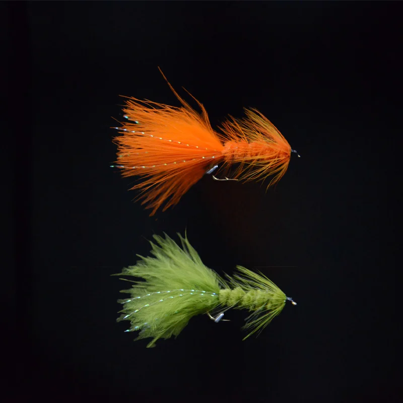 В ассортименте 2 вида цветов оранжевый/оливковый Wooly Bugger искусственный мокрых мух