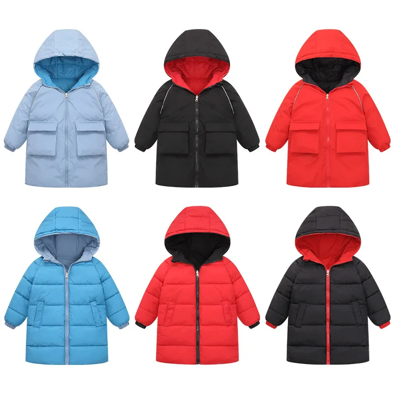 

Children's Cotton Padded Jackets Winter Boys Girls Double-sided Wear Thick Coats Kids Hooded Warm Parkas Outwear