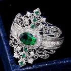 Новый дизайн роскошное Ретро Дворцовое резное ажурное медное покрытое микро цирконием кольцо с зеленым кристаллом для женщин Подарочное ювелирное изделие