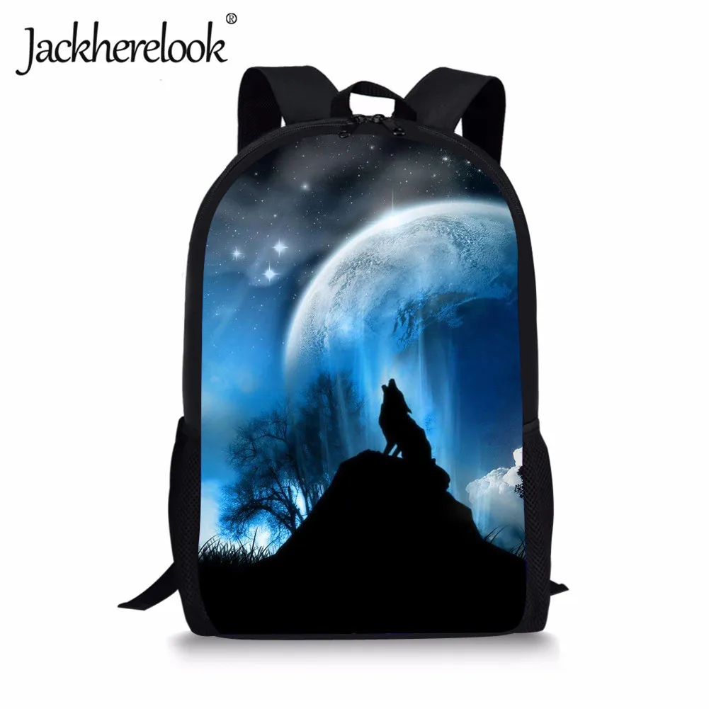 Jackhereluk 2019 крутые школьные сумки с принтом Волка Луны для мальчиков и девочек