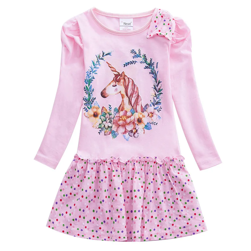 H5308-Pink-2 JUXINSU/милые хлопковые платья с длинными рукавами и рисунком «Маша и Медведь» для девочек, платье «точка волны», Осень-зима, для маленьких девочек 1-7 лет - Цвет: H5308-Pink-2