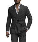 Мужской костюм в западном стиле, смокинг с отложным воротником и ремнем, однотонный, уникальный дизайн, Повседневный, для встреч, 2 предмета, 2021
