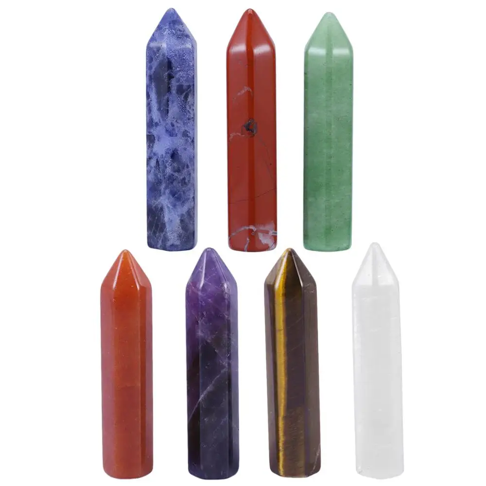 TUMBEELLUWA 7 Chakra Healing Crystals Wands Reiki Energy Tumbled Stone Set Hexagonal Points Meditation Therapy Home Decor 1.96''