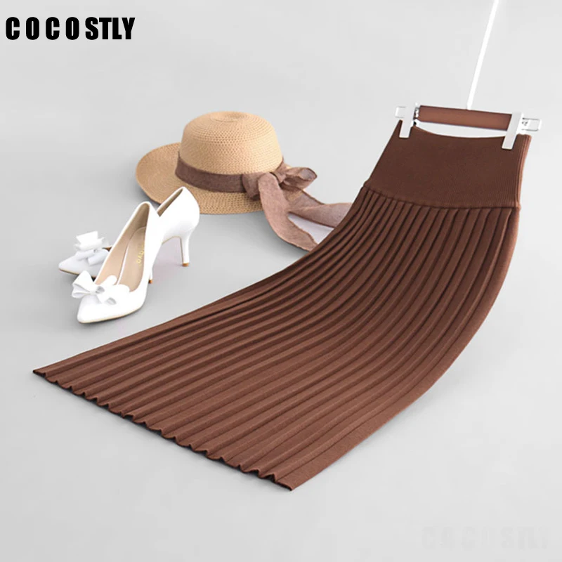 Для женщин вязаная юбка 2019 новых осенних и зимних юбок была тонкой Уайлд Высокая