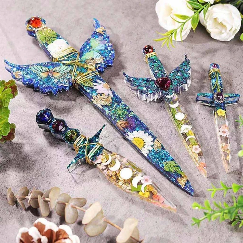 

Dagger Series Keychain Epoxy Resin Mold Pendant Ornaments Casting Silicone Mould X7YA