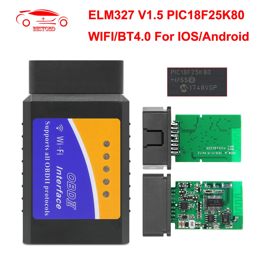 ELM327 V1.5 PIC18F25K80 WIFI для IOS/Android OBDII OBD2 BT4.0-Беспроводной автомобильный диагностический