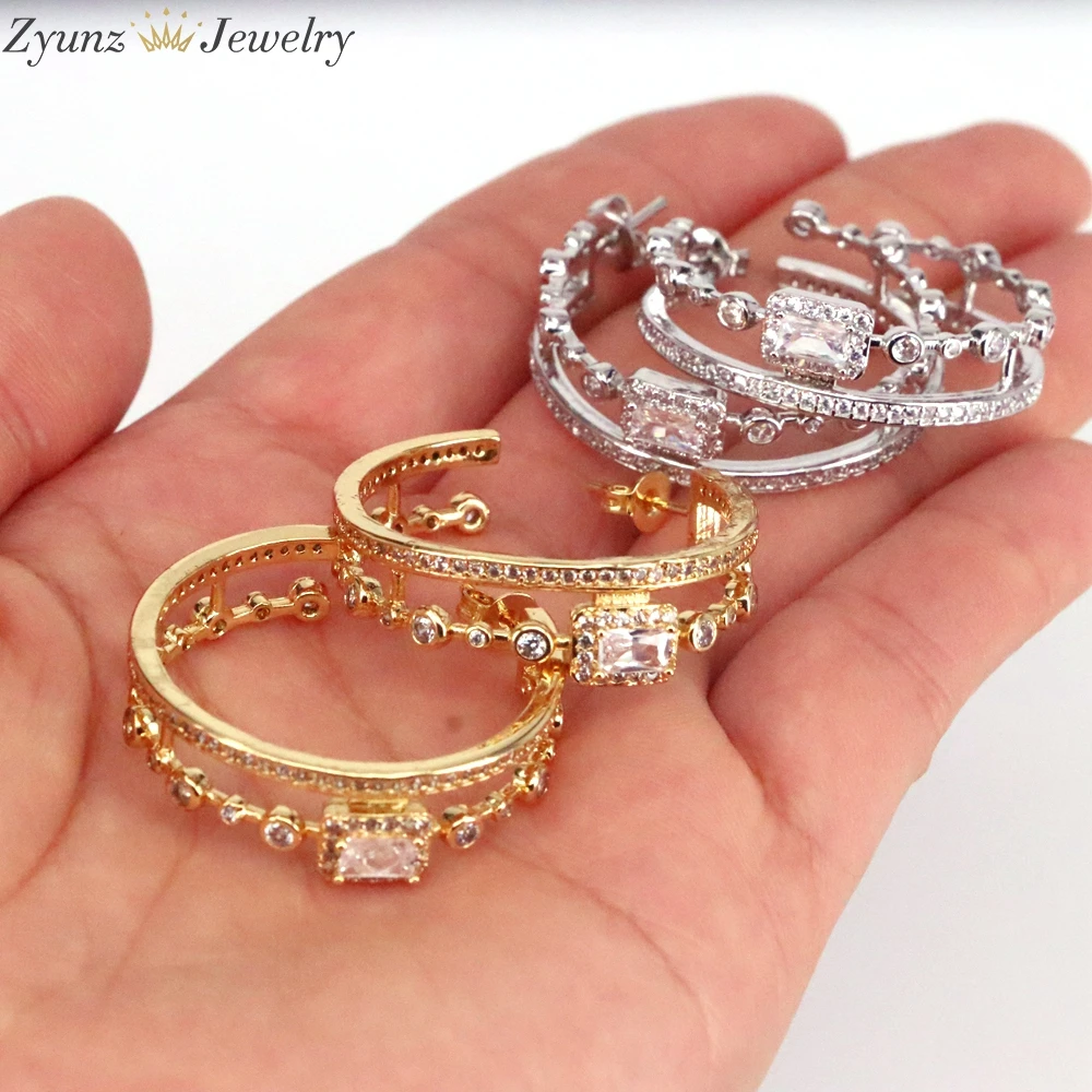 

3 Pairs, Gold-Color Piercing Earrings CZ Stud Earring For Woman Round Pendientes Mujer Moda 2021 Studs Trend Women Jewelry