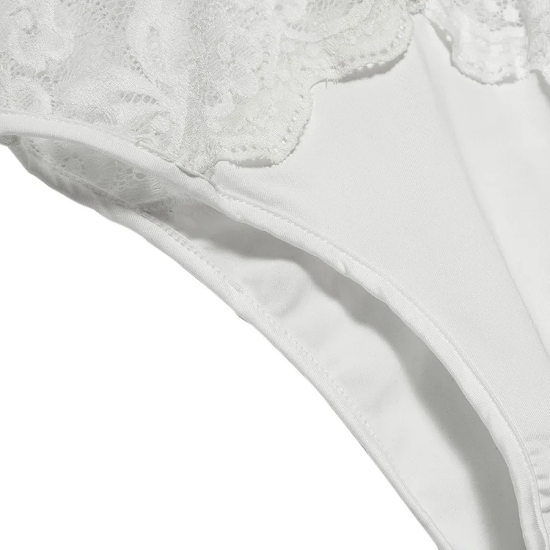 

Sexy Women Lace Deep V Collar Sexy Sling Bra & Brief Sets Wire Free Waist Hollow One-Piece Brief Sets #