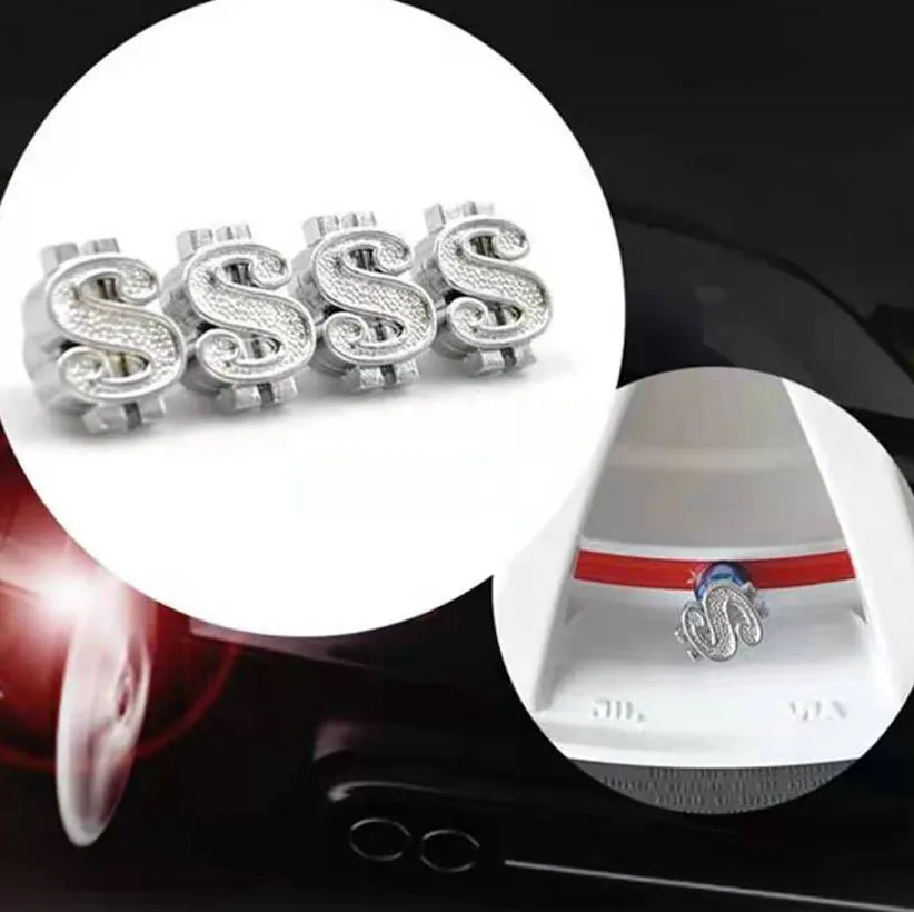 

4 Pcs/set Fashion Dollar Symbol Universal Car Motorcycle Bike Dollar Symbol Wheel Tire Valve Stem Caps Dust Cover Car Styling
