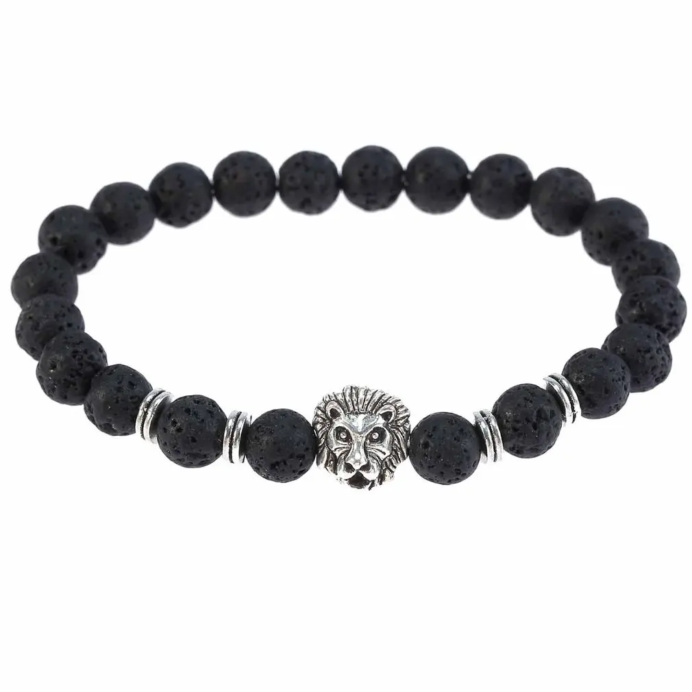 Классические бусины черный серый лава тигровый глаз каменные браслет для мужчин