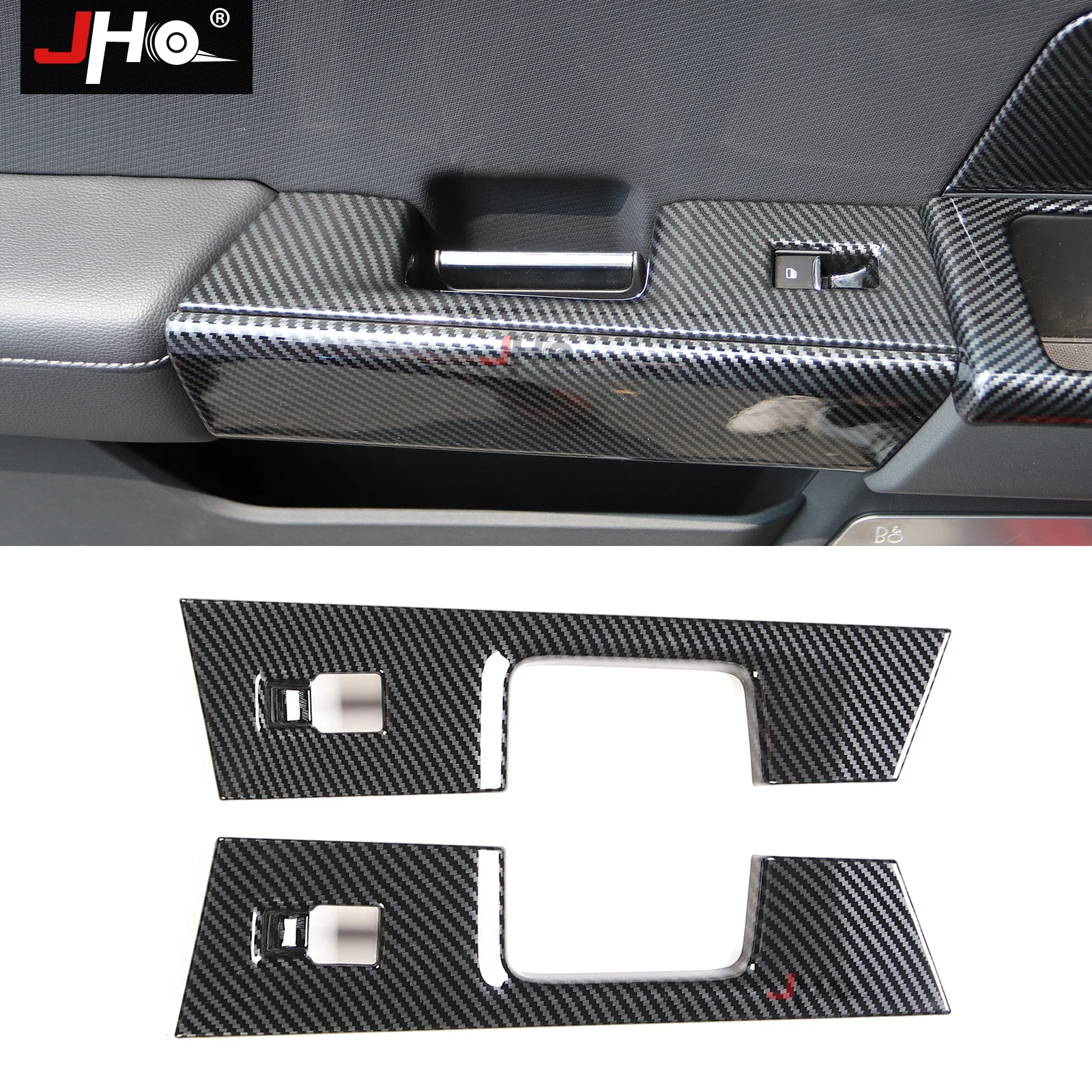 

JHO ABS Carbon Grain Rear Window Lift Control Panel Overlay Cover Trim for Ford F150 2021 F-150 Car Accessories
