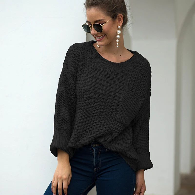 Lucyever Elegant Hollow Out Knitted Sweater Women 2020 Spring Long Sleeve Loose Pullover Woman Casual Solid Color Black Sweaters | Женская