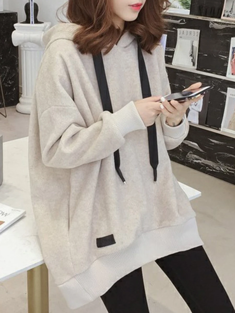 

2021 New Fashion Autumn Winter New Korean Style Hooded Plus Velvet Long-sleeved Pullover Sweater Female Students Harajuku Loose