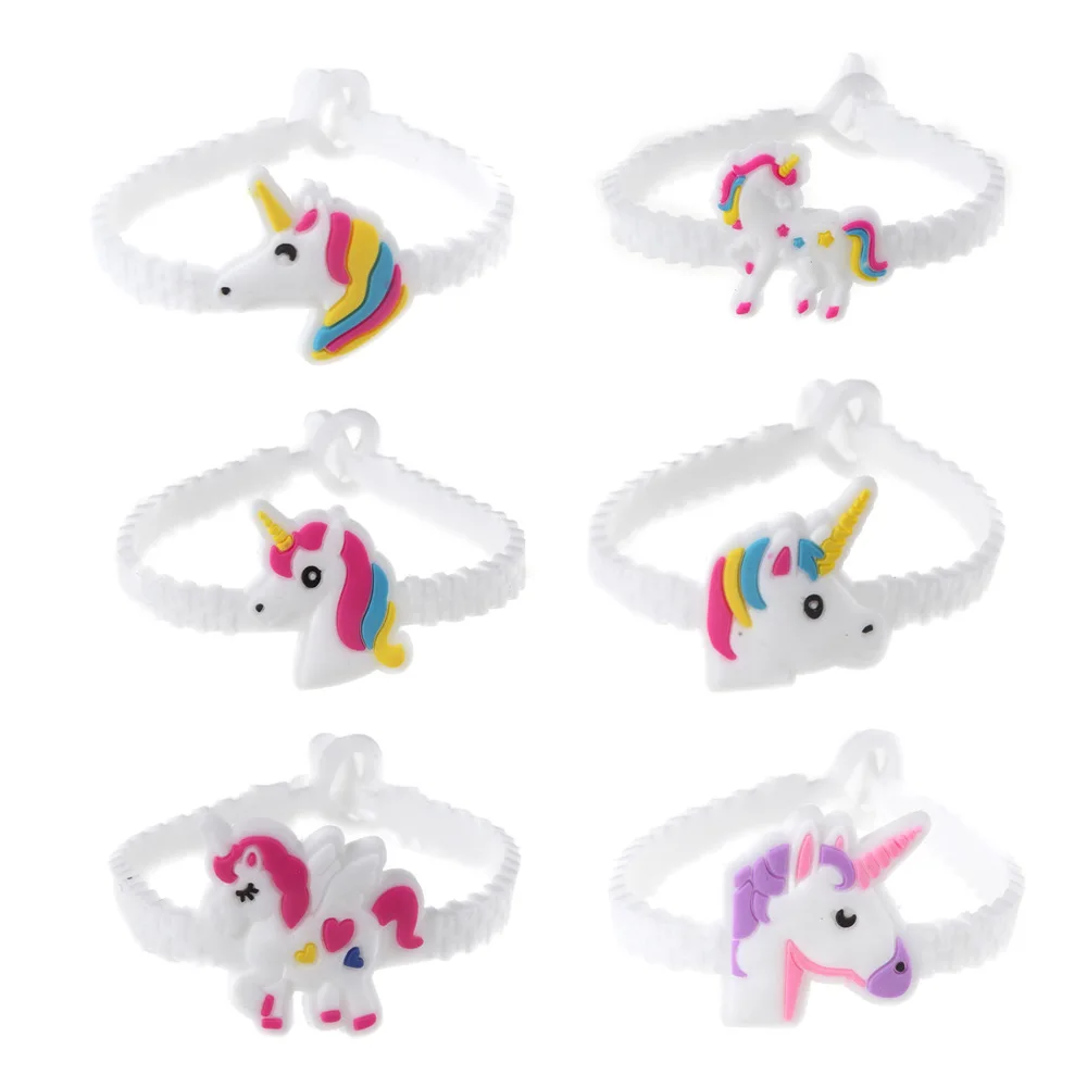 1set Wristbands 6 шт./компл. Единорог силиконовый Напульсники ПВХ Единорог брелок резиновый Браслеты детские игрушки для мальчиков и девочек, для взрослых, на день рождения, рождественские подарки - Цвет: 1set Wristbands