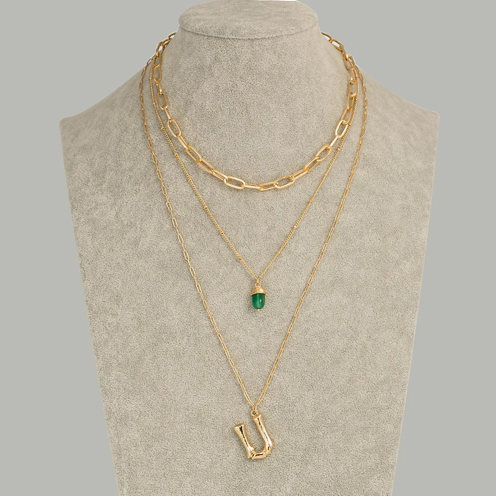 New Fashion Necklace Simple Women Letter Green Natural Stone Female Accessories Pendant Jewelry Beads | Украшения и аксессуары