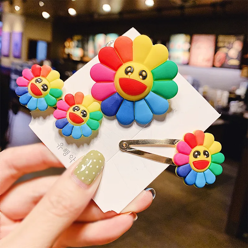 

3PCs/Set Fashion Korea Sunflower Rubber Band Hair Clips Girls Hairpins Colorful Round Hairgrip Women Barrette Hair Accessories