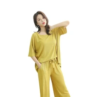 2020 autumn short sleeve pajamas suit women cotton home clothing ladies o neck loose pijama girls casual sleepwear