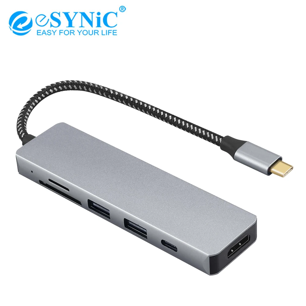 

eSYNiC USB C Hub Multiport Adapter 6 In 1 Aluminum Dongle With 4K HDMI Output 100W PD Charging Port USB 3.0 Port For MacBook Pro