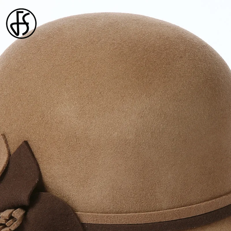 Женская винтажная шерстяная шляпка Колокол FS Шляпка из фетра с цветами для