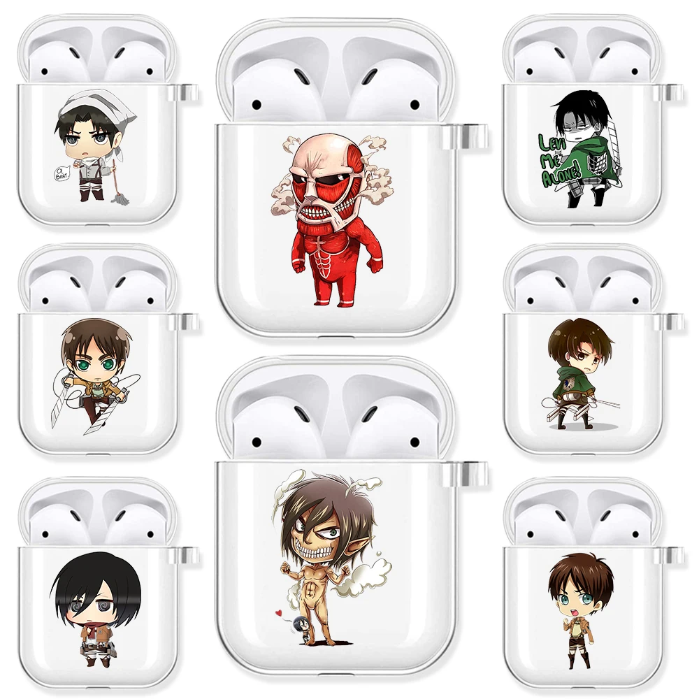 Чехол прозрачный мягкий для наушников Airpods 2/1 с аниме атака на Титанов |