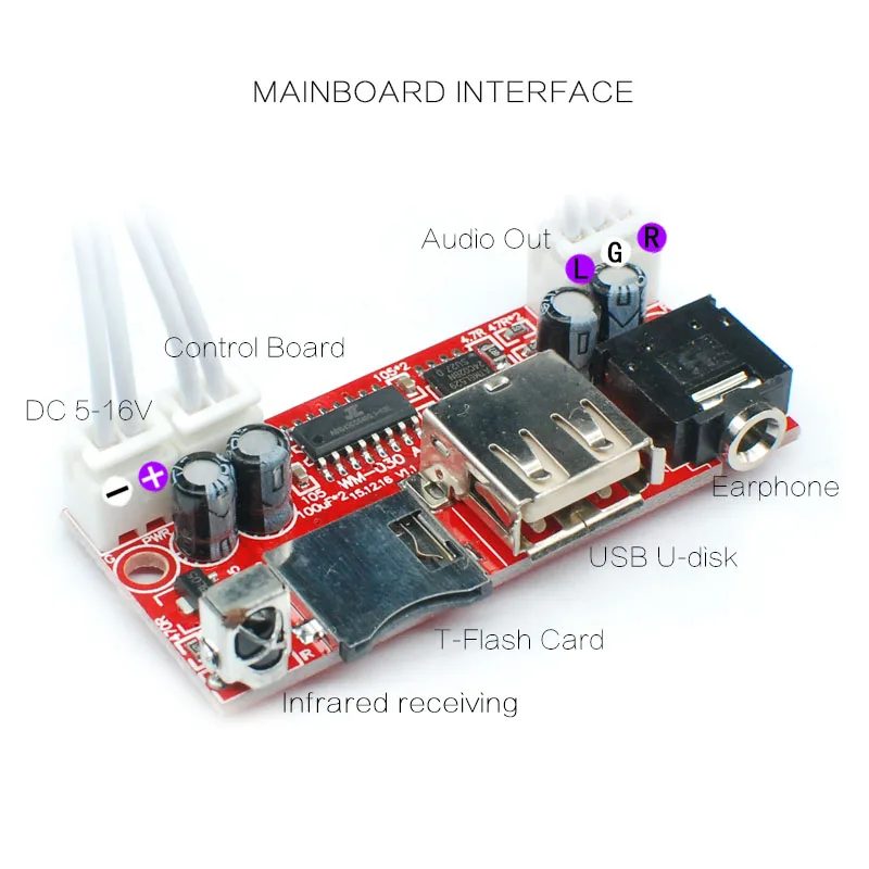 Usb U-Disk T-Flash Micro-Sd карта декодер MP3-плеер Поддержка Mp3 Wav пульт дистанционного