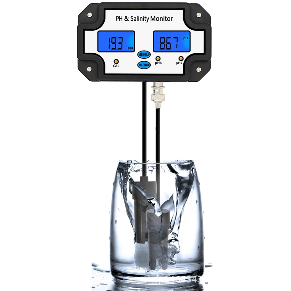 

2 In 1 DC 6V Aquarium Horticulture Digital Display PH Salinity Monitor LCD Screen Swimming Pool Fish Tank Water Quality Testing