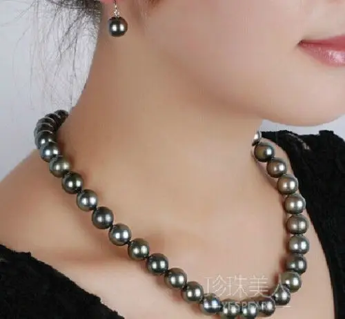 new 9-10 MM NATURAL TAHITIAN BLACK PEARL NECKLACE 18'' 925silver CLASP