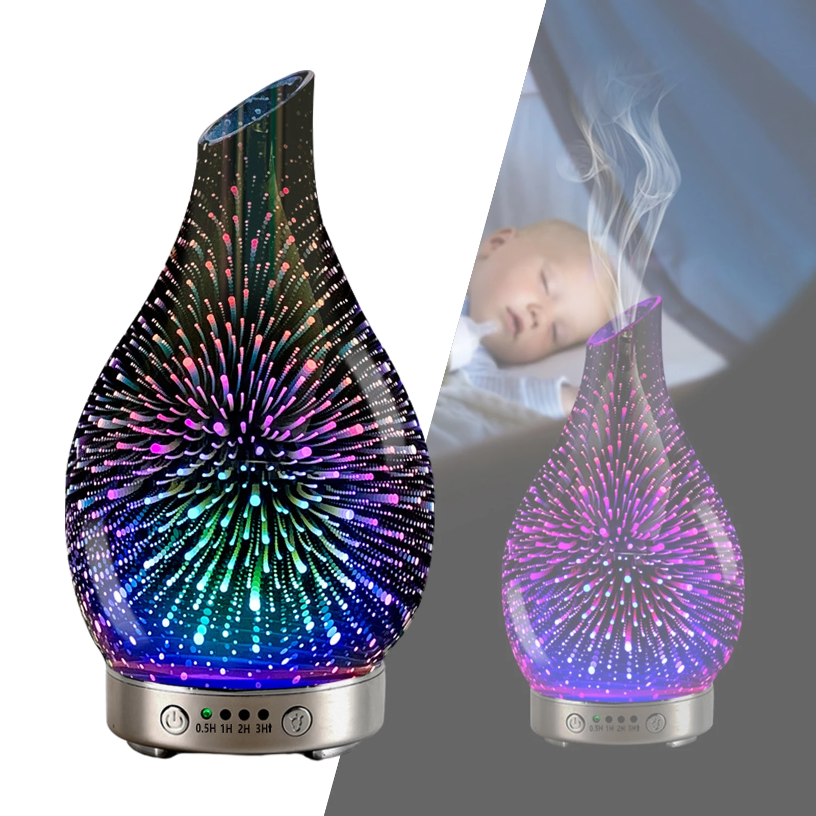 3D Glass Essential Oil Diffuser Aromatherapy Ultrasonic Humidifier Night Light Timer Setting Yoga SPA | Дом и сад