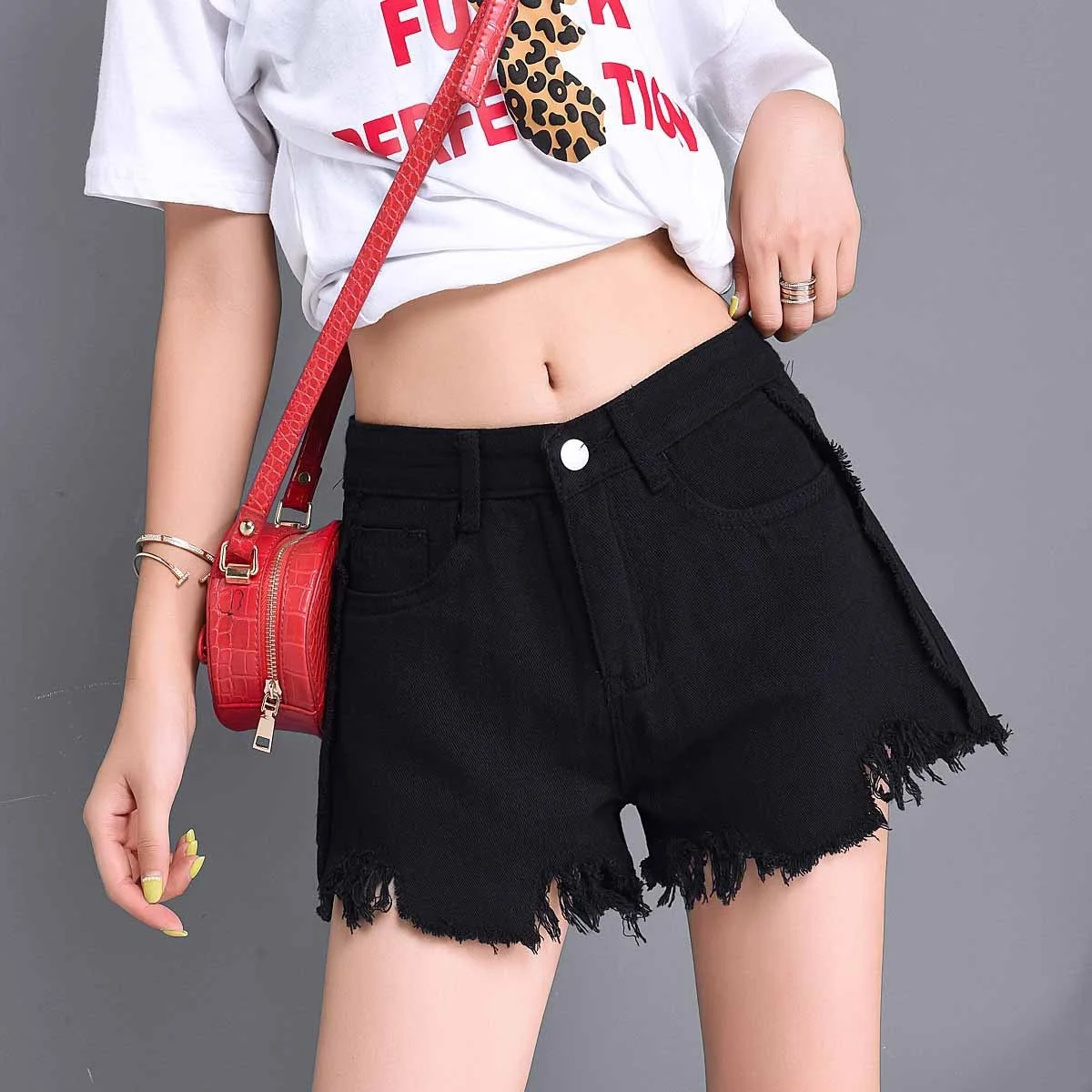 

Gentletiger Plus Size Denim Shorts Women's White Short Jeans Khaki Wide Leg Elastic Waist Vintage High Waist Shorts Dropshipping
