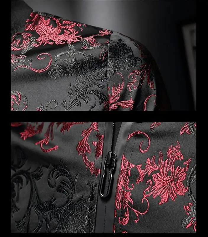 

Fashion Men's Floral Jackets Embroidery Flower Stylish Bomber Jacket Men Zipper Pocket Outerwear Coat Male Slim Fit Veste Male