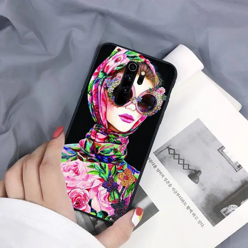 

Cartoon Vogue Female Phone Case Black Cover For Redmi 7A 4X 5 6 7 8 8A 5Plus GO Note 4/4X 7 K20/Pro Cases