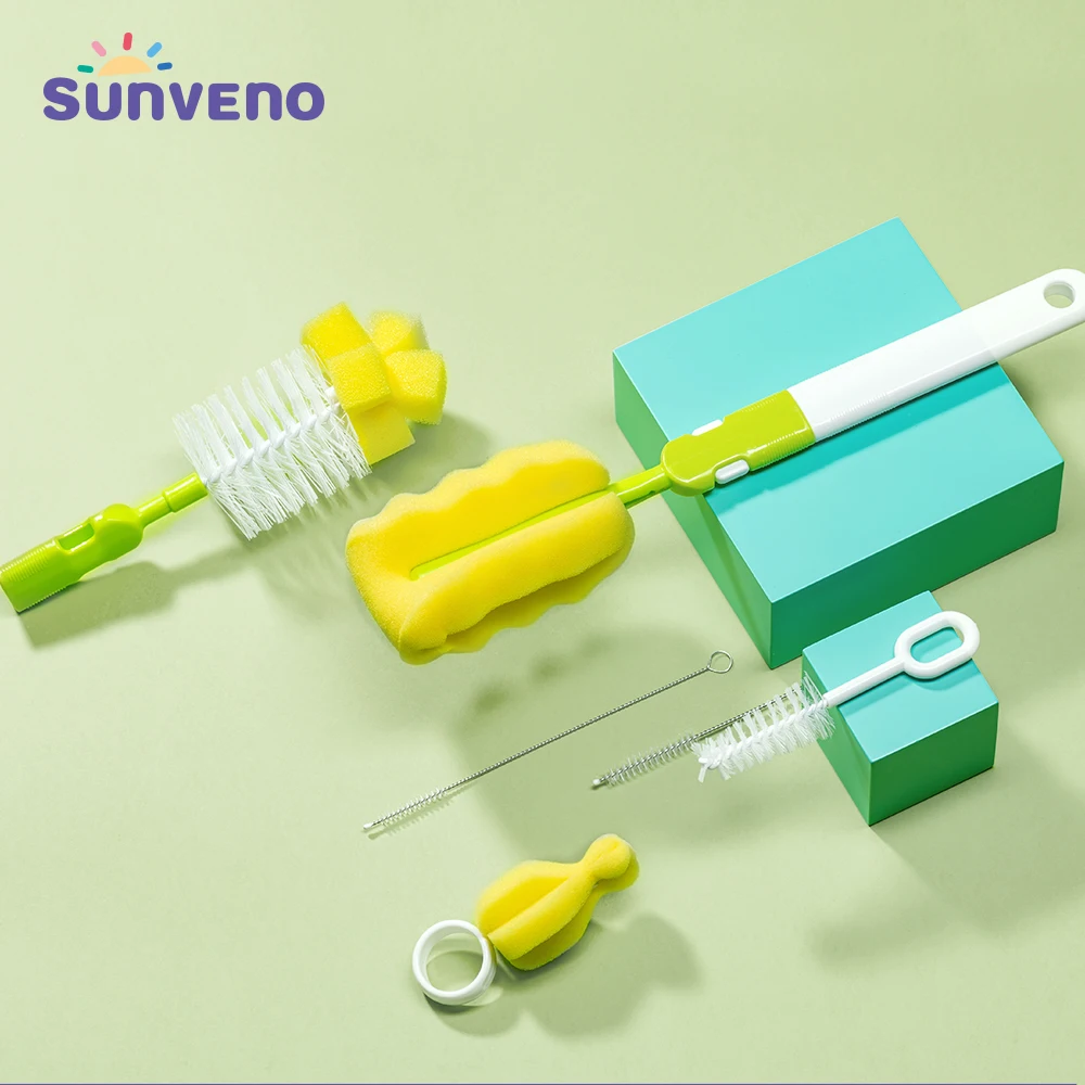 SUNVENO ершом 5 шт./компл. губчатая Чистящая губка щетка комплект ниппель щетки для соски моющая Чистящая инструмент ложки с длинной ручкой