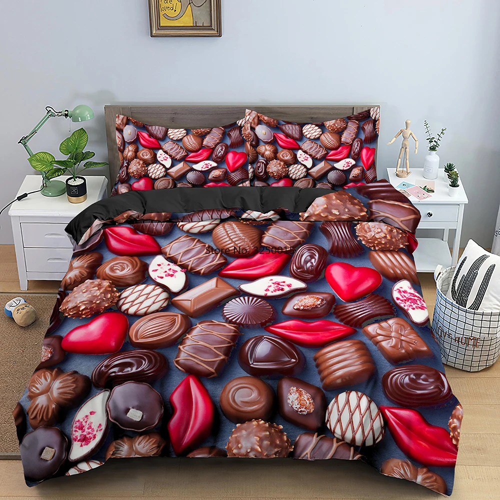 

Sweet Room Decor for Children Chocolate Duvet Cover Bedding Set 3D Printed Comforter/Quilt Cover Macaron Bed Cover Queen King