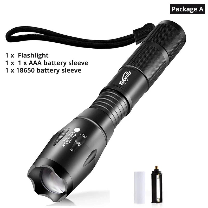 Package A Большая Акция Ultra Bright CREE xm-l T6 светодиодный фонарик 5 режимов 4000 люмен Масштабируемые светодиодный фонарик 18650 Батарея+ Зарядное устройство+ клип - Испускаемый цвет: Package A