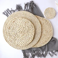 round rattan placemats natural corn straw woven dining table mats heat insulation pot holder cup coasters kitchen accessories