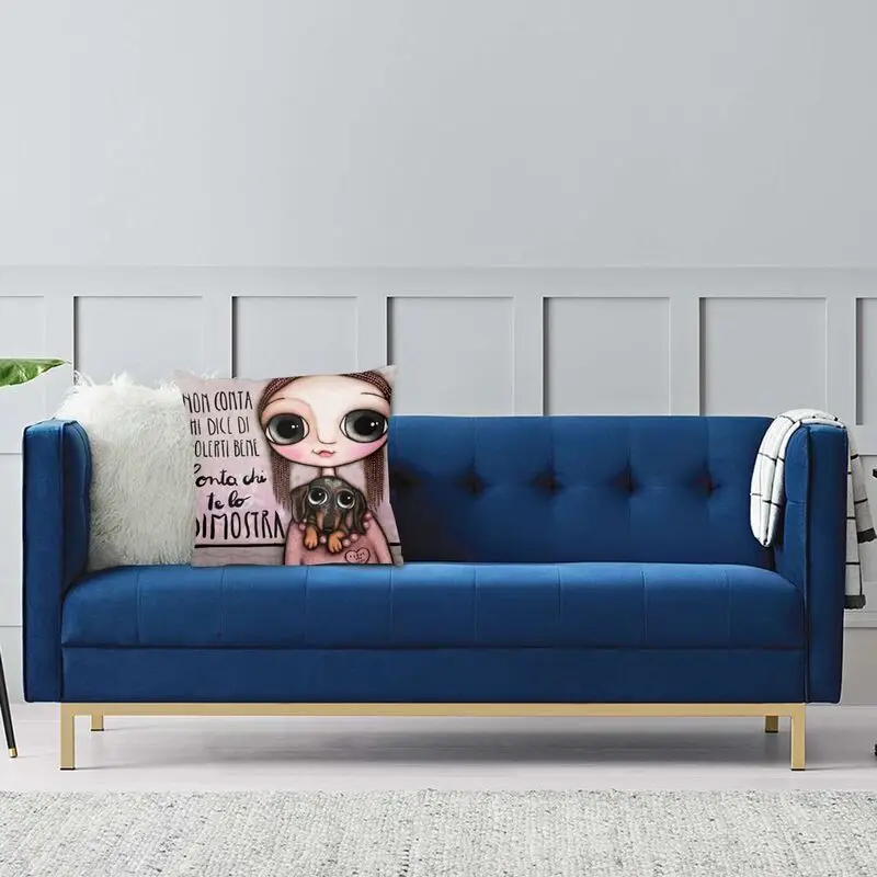 Классные милые девушки и весёлые таксы подушка в виде щенка декоративная