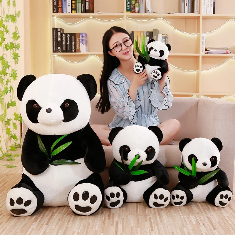 

50cm Vivid Funny Panda with Bamboo Leaves Plush Toys Soft Cartoon Animal Black and White Panda Stuffed Pendant Doll Kids Gifts