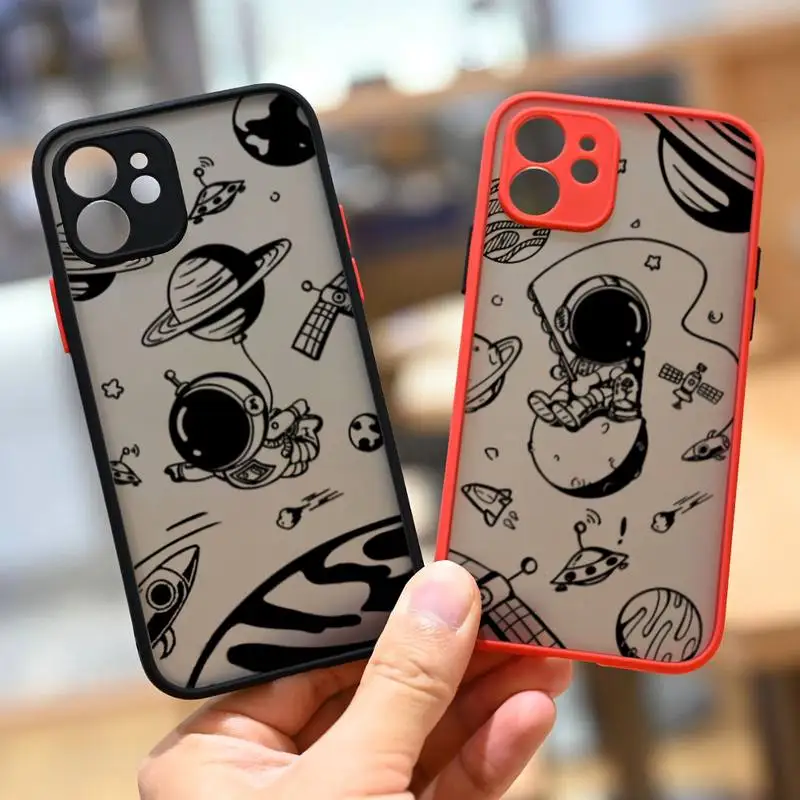 

Cartoon Planet Star Astronaut Phone Case For iPhone 13 12 11 Mini Pro XR XS Max 7 8 Plus X Matte transparent Back Cover