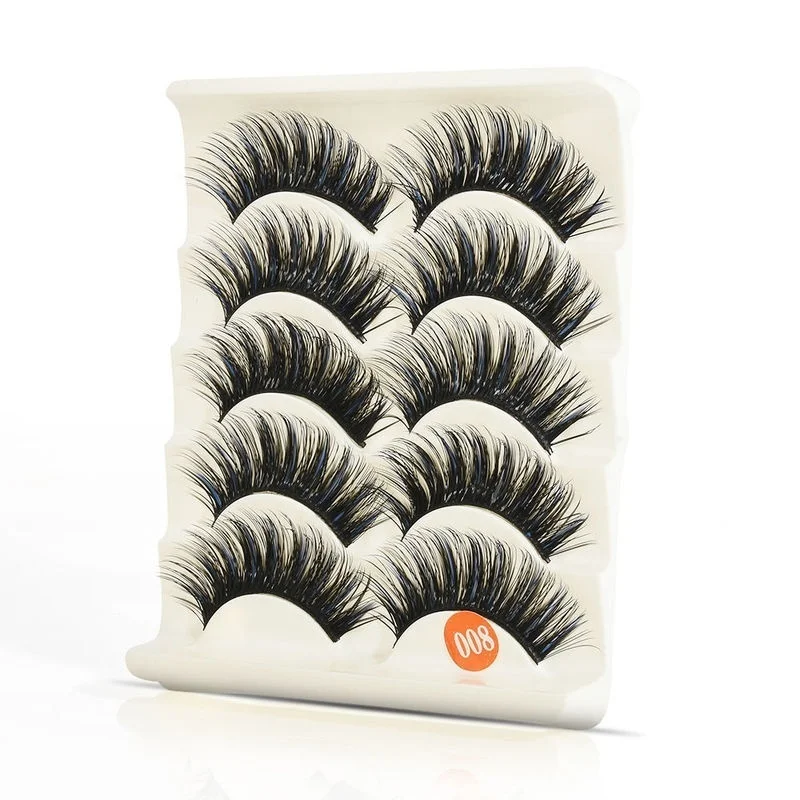 Норковые накладные ресницы 5 пар синие и черные натуральные длинные густые