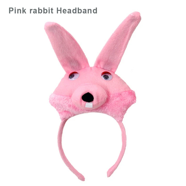 Pink rabbit Headband Милое животное ухо оголовье плюшевые стерео обезьяна лиса Тигр повязка для волос для детей взрослых Косплей головные Уборы Хэллоуин Рождественская вечеринка - Цвет: Pink rabbit Headband