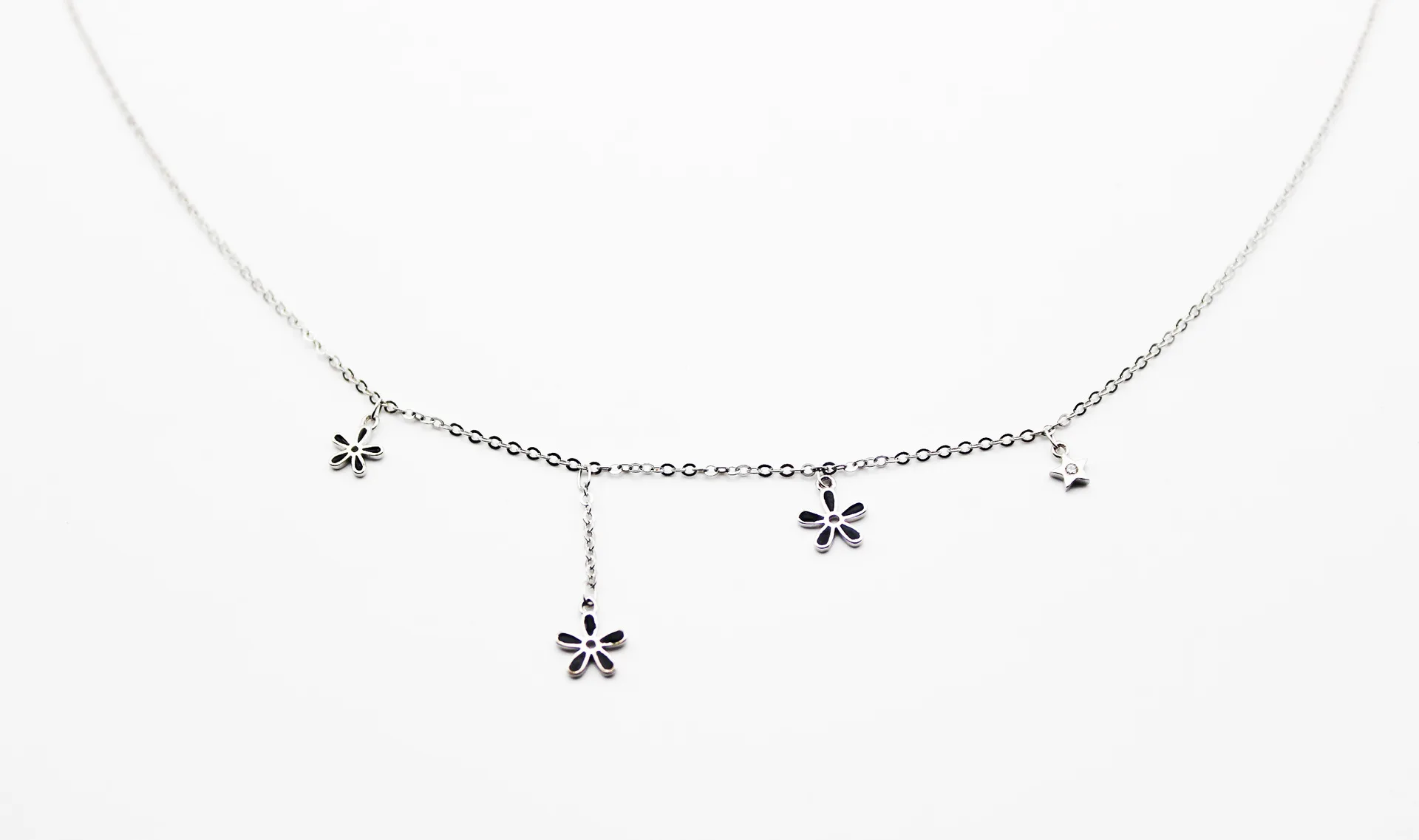 CASHOU06 Посеребренная цепочка для ключицы из белого золота с черным