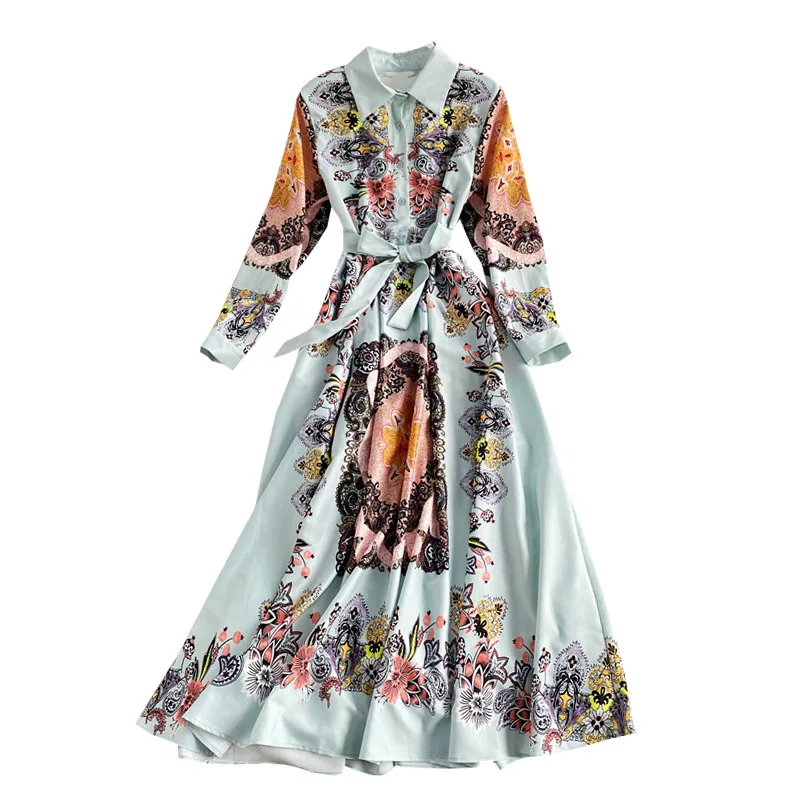 

Spring Autumn Fashion Ladies Slim Slimming Shirt Dress Long Sleeve Retro Temperament Big Print Dress UK538