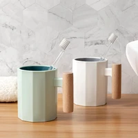 modern color wooden handle mouthwash cup household plastic thickened cup toothbrush water mug tumblers