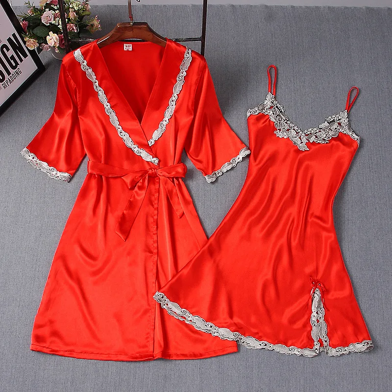 Summer new sexy dress women's robe  sling gowns 2Pcs suit comfortable nightgown thin bathrobe morning robe home wear sleepwear