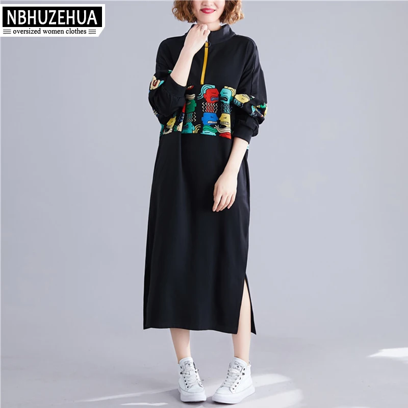 NBHUZEHUA Осень Женская длинная футболка платье уличная одежда с длинным рукавом