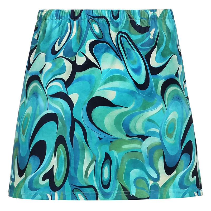 

Retro Paisley Print Y2K Mini Skirts Women 2021 Vintage Sexy Cute Straight Split Green Skirt Korean Harajuku Summer Cute Outfits