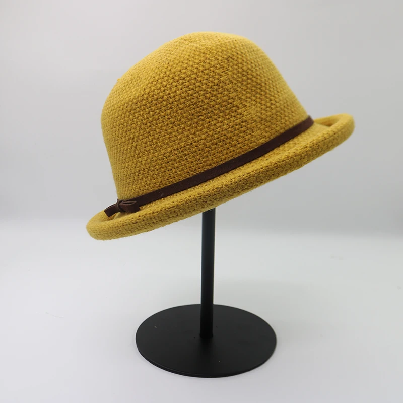 Для женщин шерсть фетровая шляпа церкви котелок Шапки Ретро мягкий теплый ведро