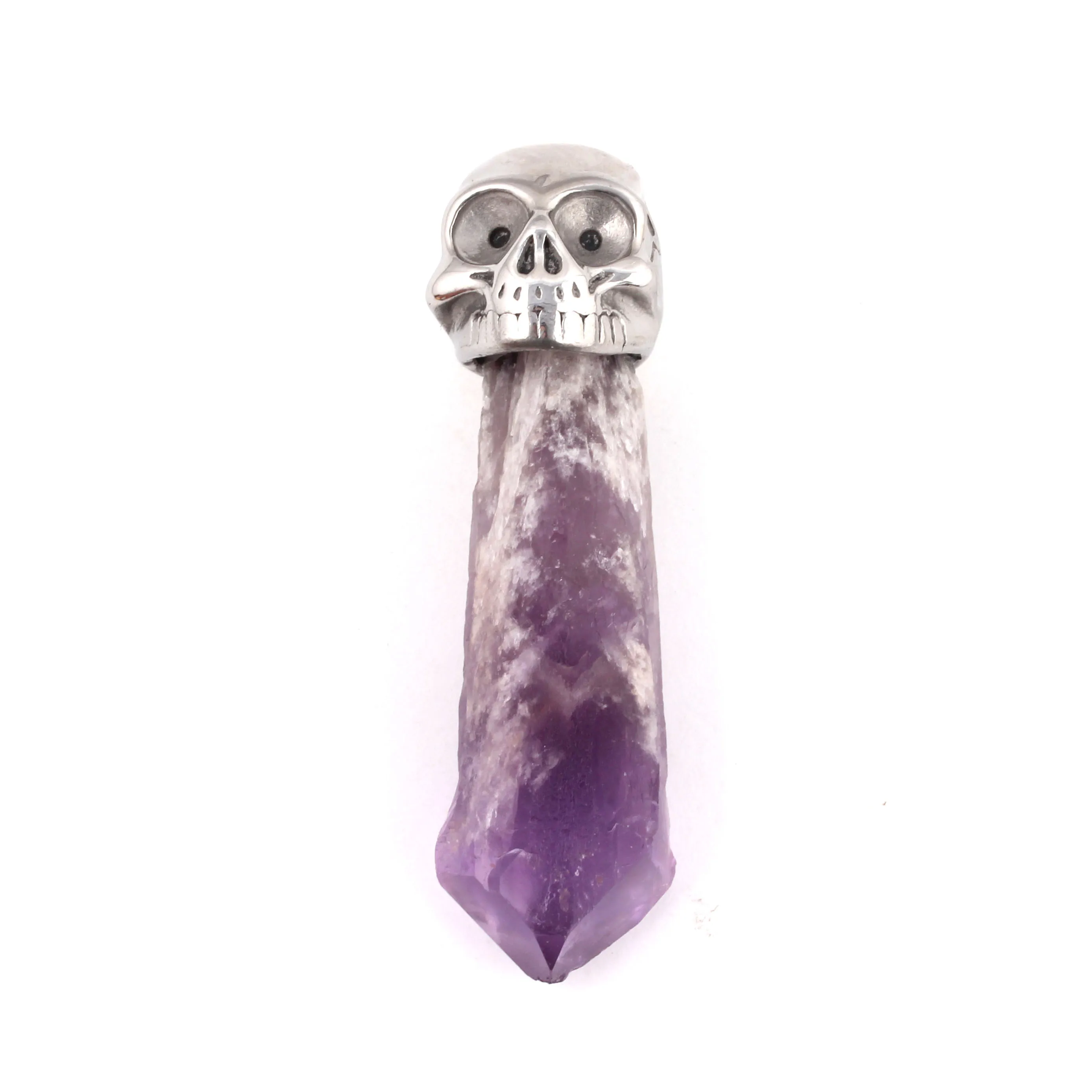 

100-Unique 1 Pcs Silver Plated Skull Head Irregular Shape Natural Amethysts Stone Pendant for Halloween Gift Jewelry