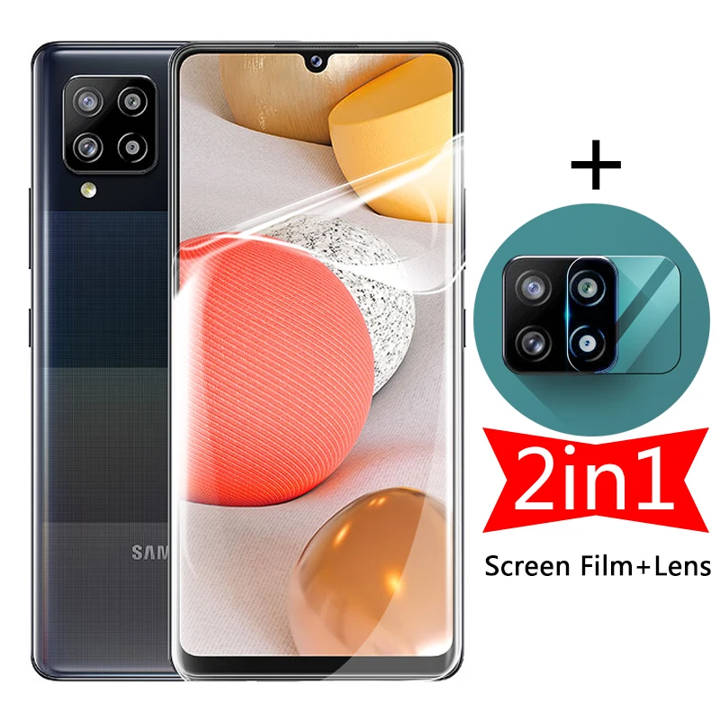 

2in1 Screen Hydrogel Film On The For Samsung Galaxy A42 5G A40 A41 A 40 41 42 Camera Protector Lens No Protective Tempered Glass